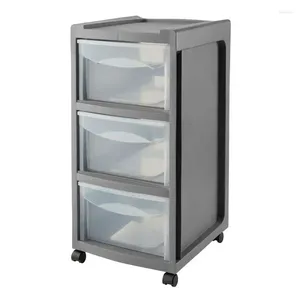 Flatware Sets 3-Drawer Plastic Storage Cart With Wheels Grey Flannel