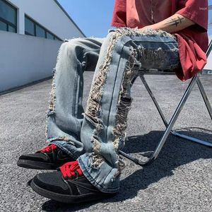 Erkekler Kot 2023 Ropa Grunge Y2K Street Giyim Hip Hop Yırtık Pantolon Erkekler Giyim Bolca Düz Yemeli Mavi Denim Pantolon Pantalon Homme