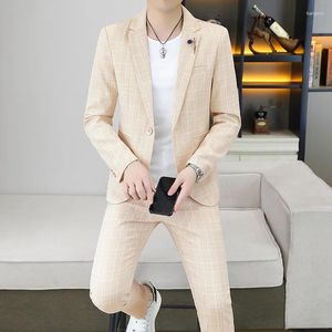 Ternos masculinos (calças blazer) moda negócios cavalheiro casual listras finas bonito tendência elegante versão coreana conjunto de 2 peças