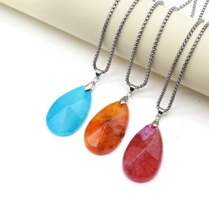 Pendanthalsband 25x40mm Fin Natural Gem Stone Cutting Drop Shape Necklace Jeweller Rostfritt stål 60 cm män Kvinnor