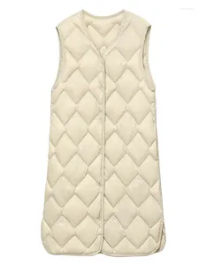 Kvinnors västar slår långt ultraljus ner Vest Women Duck Female Diamond Warm Lighteight O-Neck Coat