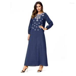 Roupas étnicas Deep Blue Plus Mulheres Bordadas Muçulmanas Vestido Árabe Vestido Turco Dubai Marroquino Kaftan Islâmico Abaya Jalabiya