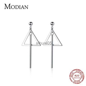 Orecchini a bottone MODIAN con linea geometrica a triangolo per le donne, in vero argento sterling 925, moda semplice, colore nero, orecchini a bottone, gioielleria raffinata YQ231026