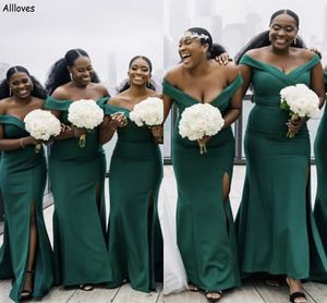 South African Long Mermaid Bridesmaid Dresses Sexy Off The Shoulder Side Split Women Formal Occasion Party Gowns Dark Green Wedding Guest Maid Of Dress CL2824