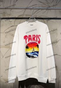 Xinxinbuy Men Projektant bluz z kapturem Paris Hawaii Sunset Coconut Tower Print Done Mleeve Kobiety czarne białe m-2xl