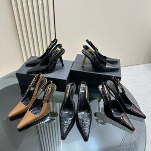 Patent skórzany spiczasty palec butów buty sandały skórzana podeszwa zewnętrzna 10 cm sztyletowe pięta pompki damskie luksusowe designerskie buty wieczorowe 35-42 z pudełkiem