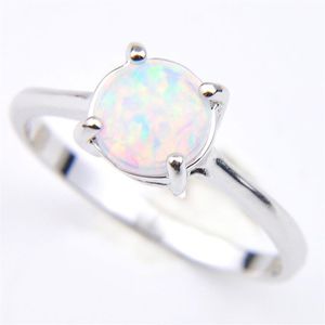 Hela semestersmycken gåva runt vita eld Opal ädelstenar 925 Sterling Silver Fashion Woman Solitaire Ring oss storlek 7-82151