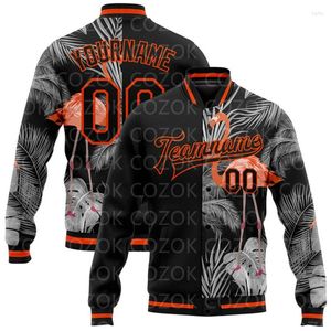 Herrenjacken Benutzerdefinierte Flamingo Animal Attern 3D-gedruckte Baseball-Knopfjacke Bomber Full-Snap Varsity Letterman