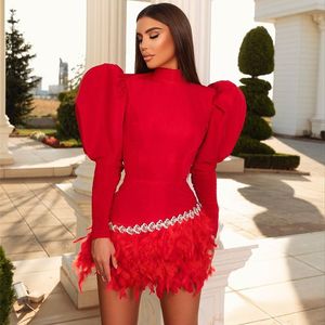 2023 Out Aso Ebi Árabe Vermelho Curto Mini Prom Dress Pena Cetim Noite Festa Formal Segunda Recepção Aniversário Vestidos de Noivado Vestidos Robe De Soiree ZJ258