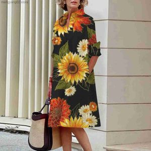 Basic Casual Dresses Women's Shirt Temperament Lapel Chrysanthemum Pattern Long Sleeve Clothing Luxury Women's Social Dresses Dinner Party Dresses T231026