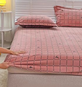 Conjuntos de cama Engrossar flanela quente conjunto cristal veludo lençol colchão capa xadrez inverno acolhedor allaround elástico casa cama roupa 231026