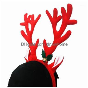 Julekorationer 1 st Söt älg Long Horn pannband Fashionabla tyg Antlers Reindeer Bell Headwear Head Band ADT Children Xmas Dro Dhakd