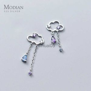 Stud Modian Charm Trendy Cloud Tassel Swing Blue Purple Zirconia örhängen utsökta 925 Sterling Silver Studs Ear For Women YQ231026