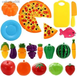 Kitchens Play Food Cutting Fruits Vegetables Set Play Kitchen Plastic Cutting Food for Kids Pretend Play Kitchen Toys Educational Food Toy ChildrenL231026