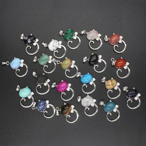 12PCS Natural Stone Cute Sweet Cat Pendant Necklace Chakra Cure Quartz Crystal Hello Cats Jewelry Birthday Gifts for Her Mum Wife 191U