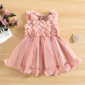 Mädchen Kleider Listenwind 6M-4Y Baby Mädchen 2023 Sommer Ärmelloses Kleid Einfarbig 3D Blütenblatt Dekoration Mesh Saum Prinzessin A-linie Vestido