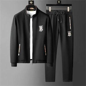 Marca de moda masculina outono e inverno novo terno esportivo moda high-end gola cardigan com capuz casual conjunto de duas peças