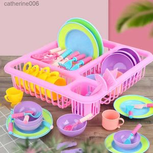 Cozinhas Jogar Comida Simulação Talheres Brinquedos de limpeza Cor criativa Faca Garfo Colher Prato Utensílios de cozinha Jogo de cozinha Pretend Play Children ToysL231026