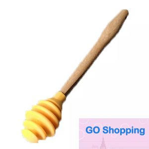 All-match Silicone Honey Dipper Sticks with Wooden Handle Jam Spoon Dippers Syrup Stirrer for Honey Container Pot Jar Stick Dipper Bar