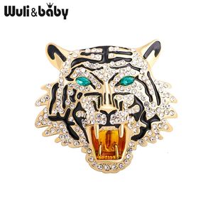 Pins Brooches Wuli baby Rhinestone Roaring Tiger Brooches Women Men Big Tiger Head Party Casual Brooch Pins Gifts 231025