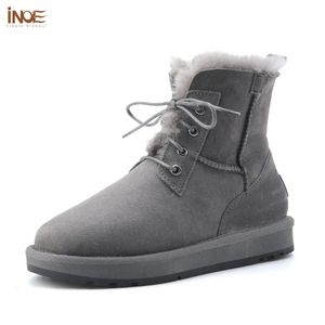 Boots INOE Real Sheepskin Leather Natural Wool Sheep Fur Lined Men Short Ankle Winter Snow Boots Casual Shoes Waterproof Black Brown 231026