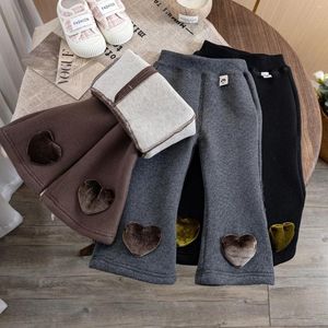 Trousers Girls Fleece Pants Winter Thicken For Kids Leisure Children Leggings Loose Baby Joggers Love Toddler Warm Clothing