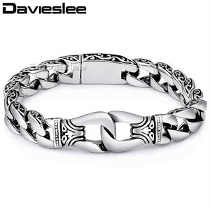 Davieslee Bracciale da uomo Catena in acciaio inossidabile 316l Bracciali punk per uomo Curvo Colore argento Catene barbazzale Collegamento cubano 15mm Lhb10 J1203x