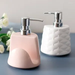 Dispensador de sabão líquido recipiente loção gel garrafa em forma de coração cerâmica multifuncional casa esponja assento chuveiro 400ml duplo