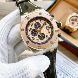 Men's Quartz Movement 42mm rubber watchband watch with double-sided sapphire glass Chronograph working steel case Fashion men wristwatch