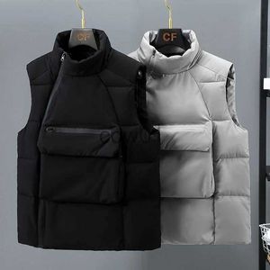 メンズダウンパーカーファッションデザインサーマルベストメンズビッグポケット韓国の男性チョッキスタンドカラーノースリーブジャケットジレットパッド入り冬コート暖かいJ231026