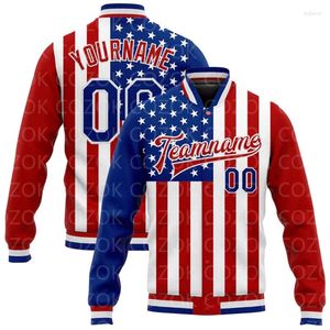 Jaquetas masculinas personalizadas bandeira dos EUA 3D impresso botão de beisebol jaqueta bomber full-snap varsity letterman