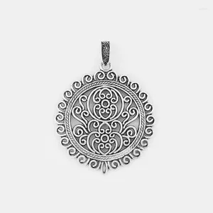 Pendant Necklaces 2PCS Tibetan Silver Hollow Filigree Lotus Round Flower Charm For Necklace Jewelry Making Accessories 65x56mm