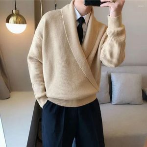 Suéter masculino gmiixder coreano outono inverno suéter sólido grande decote em v cortina personalizado solto casual pulôver jaqueta masculina cardigans