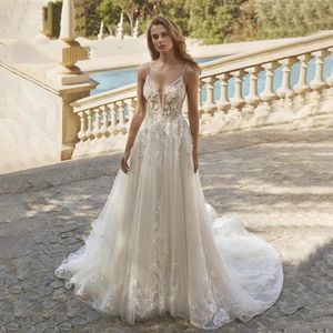 Boho Donna Matrimonio Scollo a V Pizzo floreale Ricevimento festa Tailleur pantalone da sposa Vestido De Noiva Robe de Mariee Personalizzato