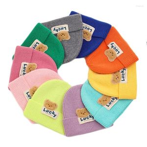 Basker vinter beanies för baby pojkar flickor söta björn mjuk stickad hatt godis färg varma barn hattar virkade barn beanie cap