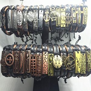 Whole lots 100pcs Mixed Styles Vintage Alloy leather Cuff Bracelets Jewelry Gift For Man Women272b