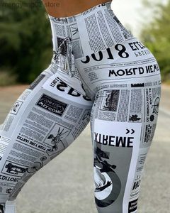 Women's Pants Capris 2023 Summer Workout Leggings Black White High street Newspaper Letter Print Streetwear Legging Fitness Women Sexy Casual Trouser T231026