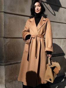 女性のウールブレンド女性二辺20％カシミアウールコートジャケット女性長い美しいウール冬秋の暖かいファッションウォーターリップルマック231025