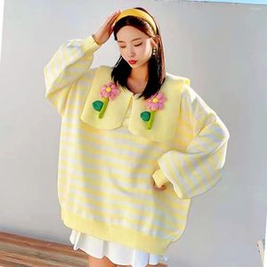 Women's Sweaters Sweater Manufacturer Idle Style European Goods Casual Yellow Doll Collar Long Sleeve Fashion All-Matching