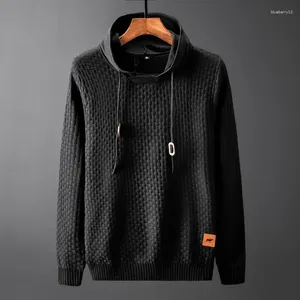 Men's Sweaters Men Hooded Wool Pullover Warm Winter Patchwork Long Sleeve Slim Fit Clothes Knitted Casual Male Sweater