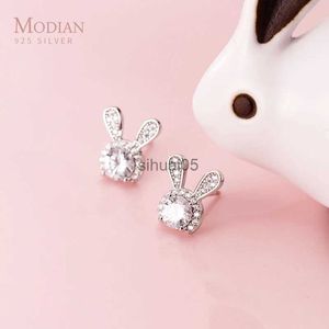 Stud Modian Sparling AAA Zirkon Niedlicher Kaninchenohrring für Frauen Sterling Silber 925 Tierohrstecker Hochzeitsgeschenk Feiner Schmuck YQ231026