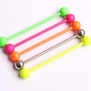 5 Candy Colors 38mm Long Bar Industrial Barbell Piercing Spiral Earring Ear Piercing Bar Steel Ear Plug Stretcher226e