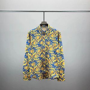 Мужские повседневные рубашки, мужская праздничная одежда, рубашка с цветочным принтом в стиле Харадзюку, 2023, блузка с длинными рукавами и отложным воротником, топы Camisas