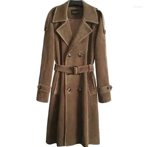 Trench da uomo Cappotto lungo da uomo doppio petto Cappotto lungo da uomo in velluto a coste Primavera Autunno Cappotto slim fit Manica retrò allentata