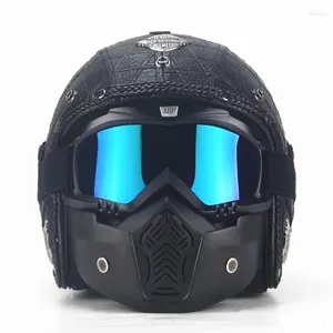 Caschi da moto Casco da bicicletta retrò per uomo adulto Attrezzatura da ciclismo in pelle con copertura per il viso di sicurezza S/M/L/XL/XXL