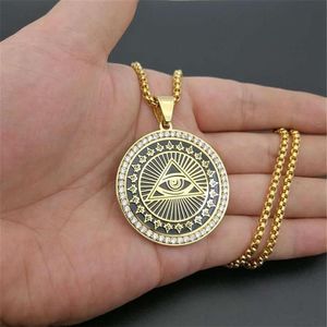 Pendant Necklaces Drop Hip Hop Stainless Steel All Seeing Eye Of Providence Pendants For Women Men Iced Out Masonic Jewelry272i