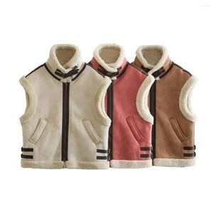 Gilet da donna Autunno e Inverno Europa America Gilet integrato in pelliccia per le donne Cappotto in cotone senza maniche con giunture in pile Comodo per tenere al caldo