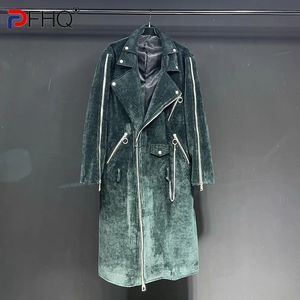 Men تمتزج PFHQ 2023 SPRING NICHE DESIGN Original Zipper Trench Trench Long Coat Trendy Elegant Corduroy عالية الجودة من الرياحار 231026