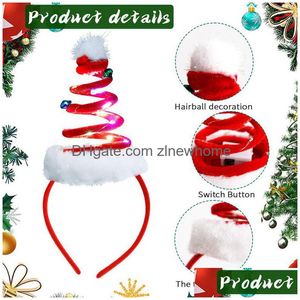 Decorações de Natal LED Headbands Árvore Traje Headwear Rena Elf Chapéus Headband Xmas Light Up Holiday Party Favors Suprimentos Drop Dhu3i