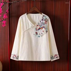 Ethnic Clothing Autum Woman Traditional Chinese Top Retro Flower Print Hanfu Women Tops Elegant Oriental Tang Suit Blouse